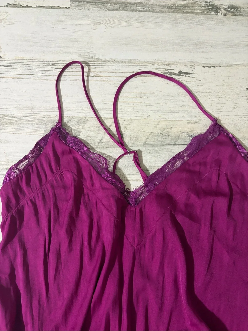 Free People Magenta Lace-Trim Satin-Look Bodysuit Size M